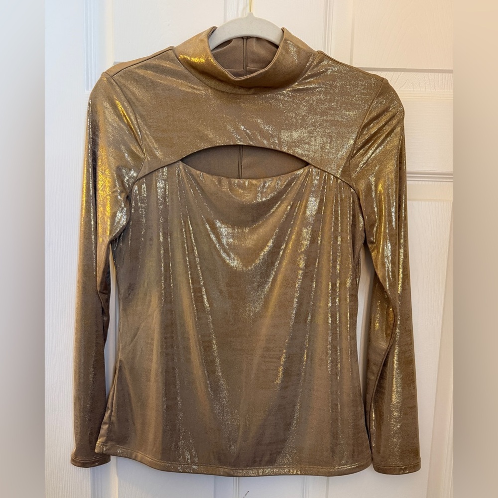 Boston Proper Shimmering Gold Long Sleeve Blouse